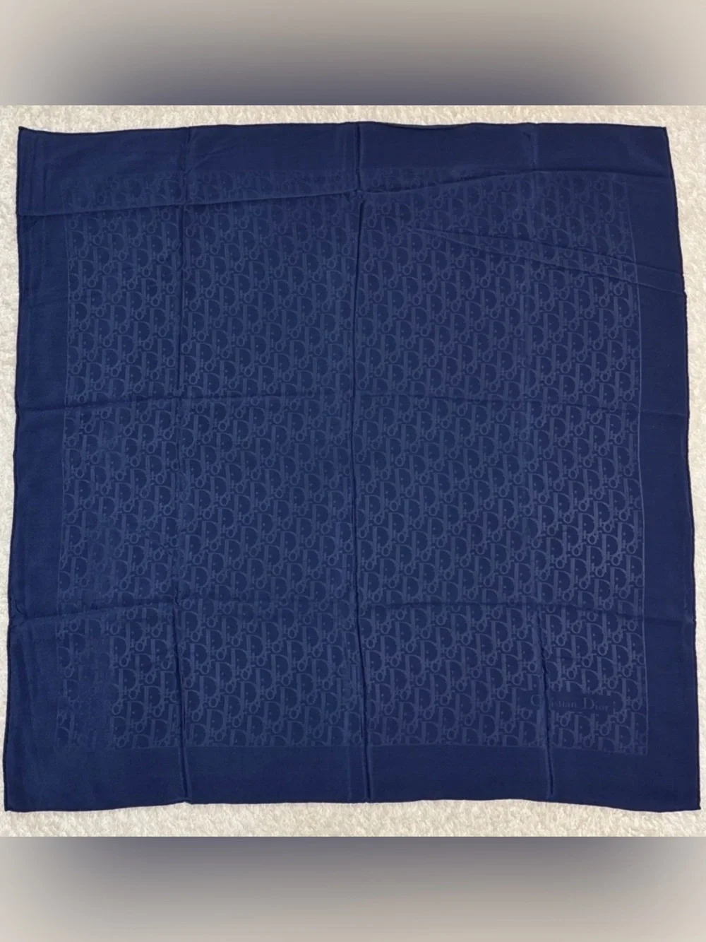 Christian Dior Silk Scarf Navy Trotter Monogram Hand Rolled